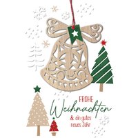 CACTUS Weihnachtskarte, Glocke, mit Holzapplikation