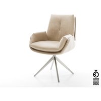 Drehstuhl Clea-Flex Mikrofaser Beige Vintage Kreuzgestell breit Edelstahl 360 drehbar Wippfunktion – Bild 2