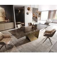 Esstisch Edge 300x100 Keramik Emperador Extra Lucidato Dunkelbraun Prisma Metallic Gold