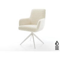 Drehstuhl Heira-Flex mit Armlehnen Teddystoff Beige Kreuzgestell breit Weiß 360 drehbar Wippfunktion Taschenfederkern