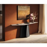 Konsolentisch Edge Polygonal 180x50 cm Keramik Laminam Travertino Bianco Creme-Weiß Livos Metall Schwarz