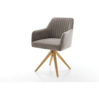 Drehstuhl Greg-Flex Strukturstoff Soft Taupe Holzgestell kantig Natur 360 drehbar Taschenfederkern