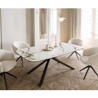 Esstisch Edge Boot 200x100 Keramik Calacatta Luxe Weiß-Gold-Grau Kreuzgestell Rechteck Schwarz