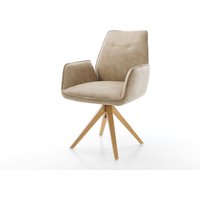 Esszimmerstuhl Zoa-Flex Mikrofaser Beige Vintage Holzgestell kantig Natur 360 drehbar Taschenfederkern