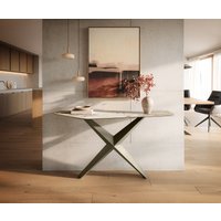 Konsolentisch Edge Polygonal 140x50 cm Keramik Minas Melange Weiß-Beige Zentharo Metall Effektfinish Titan