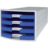 HAN Schubladenbox IMPULS 2.0, 4 offene Schübe, lichtgrau/blau