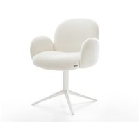 Drehstuhl Nube-Flex mit Armlehnen Bouclé Soft Beige Fußkreuz Weiß 360 drehbar Wippfunktion Taschenfederkern