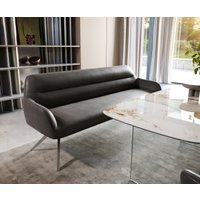 Esszimmerbank Taya-Flex 200 cm Mikrofaser Anthrazit Vintage Kreuzgestell kantig Edelstahl Taschenfederkern