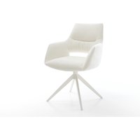 Drehstuhl Yago-Flex mit Armlehnen Bouclé Soft Beige Kreuzgestell breit Weiß 360 drehbar Wippfunktion Taschenfederkern