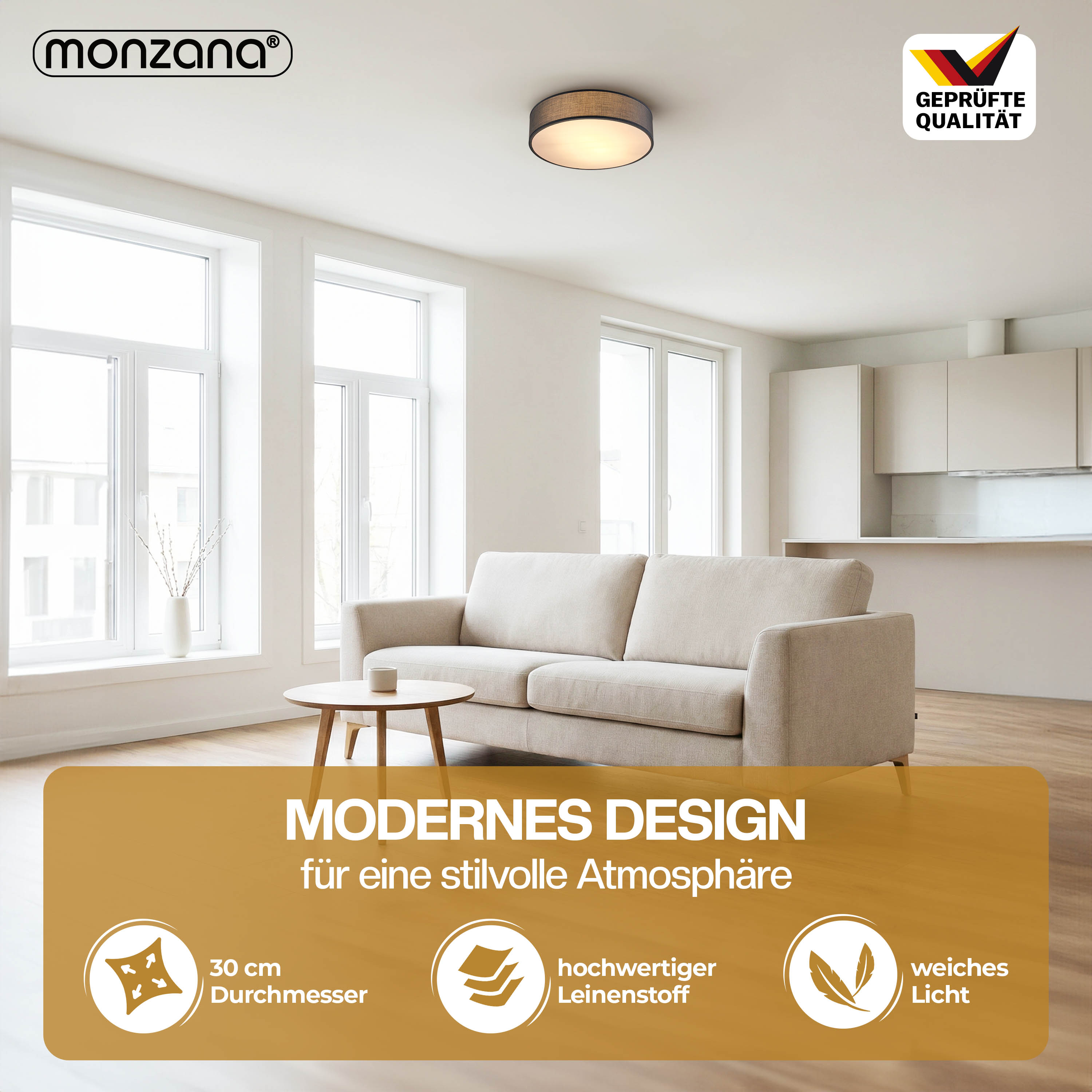 monzana 109124 Deckenlampe Grau Ø30cm – Bild 2