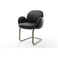 Freischwinger Nube-Flex mit Armlehnen Echt-Leder Schwarz Freischwinger flach Effektfinish Titan Taschenfederkern