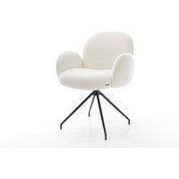 Esszimmerstuhl Nube-Flex mit Armlehnen Bouclé Soft Beige Kreuzgestell konisch Schwarz Taschenfederkern – Bild 2