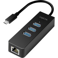 LogiLink USB 3.0 auf Gigabit Adapter, 3-Port USB Hub, schwarz