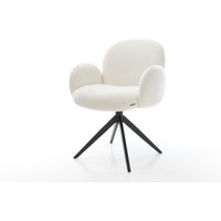 Drehstuhl Nube-Flex mit Armlehnen Bouclé Soft Beige Kreuzgestell breit Schwarz 360 drehbar Wippfunktion Taschenfederkern