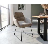 Esszimmerstuhl Yago-Flex mit Armlehnen Mikrofaser Taupe Vintage Kufengestell Schwarz Taschenfederkern